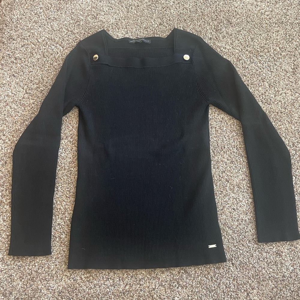 White House Black Market (WHBM) Tight Knit Square Necked Sweater